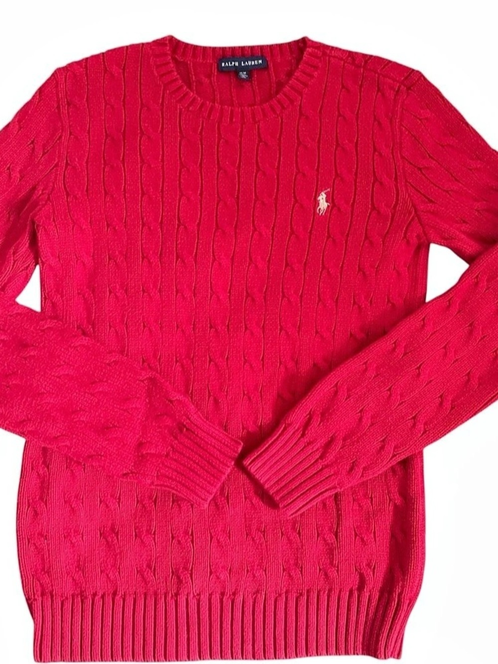 Ralph Lauren Cable-Knit Cotton Sweater Crewneck in Red Size Medium